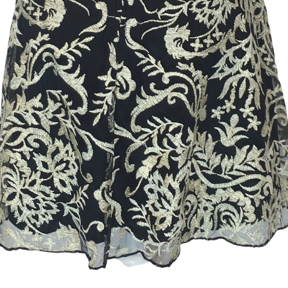 Windsor Halter Black Gold Embroider Open Back Fit n Flare Mini Dress sizE 3 - Picture 10 of 12